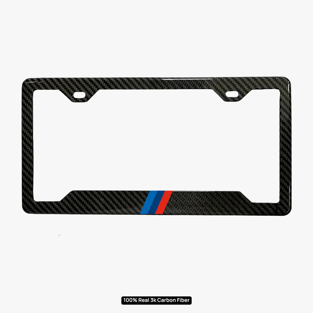 BMW M STRIPES 100% REAL CARBON FIBER CAR LICENSE PLATE FRAME
