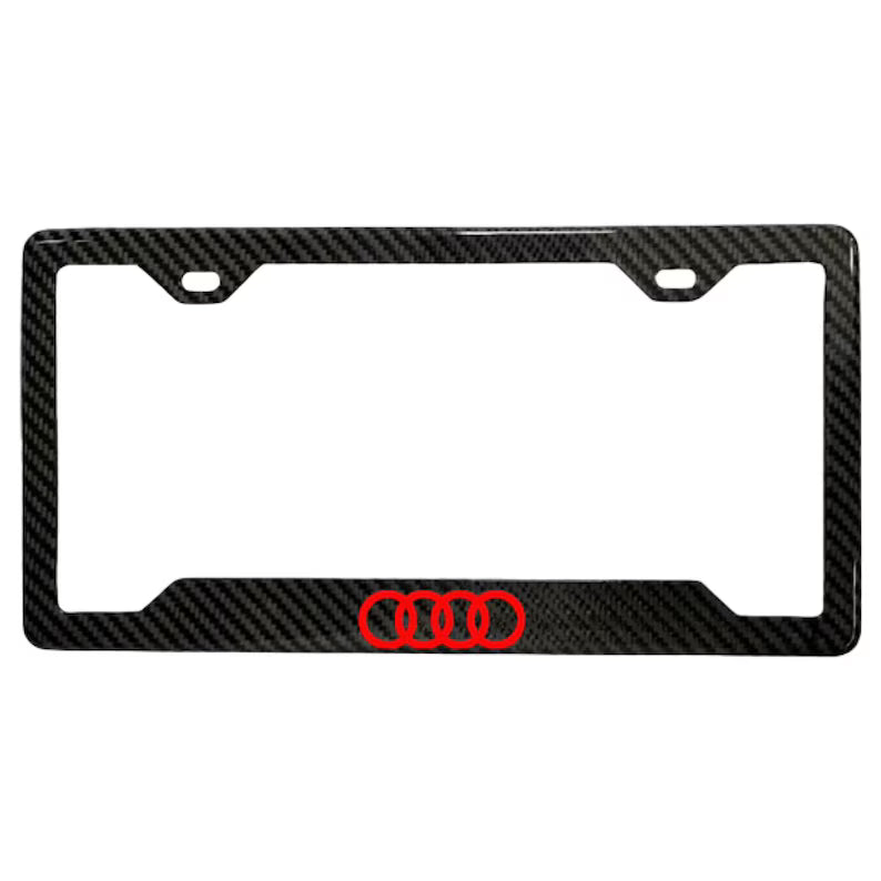 AUDI RINGS 100% REAL CARBON FIBER CAR LICENSE PLATE FRAME