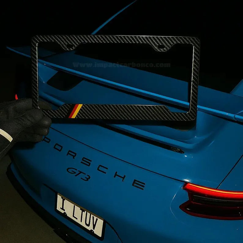 GERMAN TRI-COLOR 100% REAL CARBON FIBER CAR LICENSE PLATE FRAME